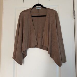 Light Brown Draped Open-Front Women's Suede Jacket